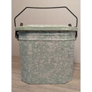 Vintage Enamel Graniteware French Lunch Pail Box With Handle
